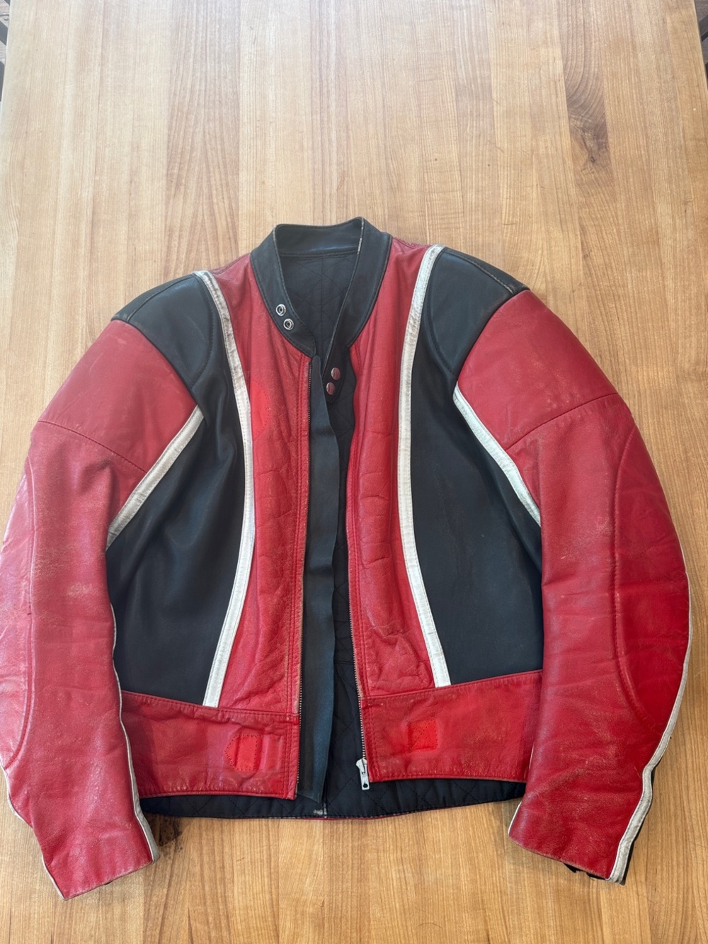 Vintage Red & Black Leather Jacket with White Trim